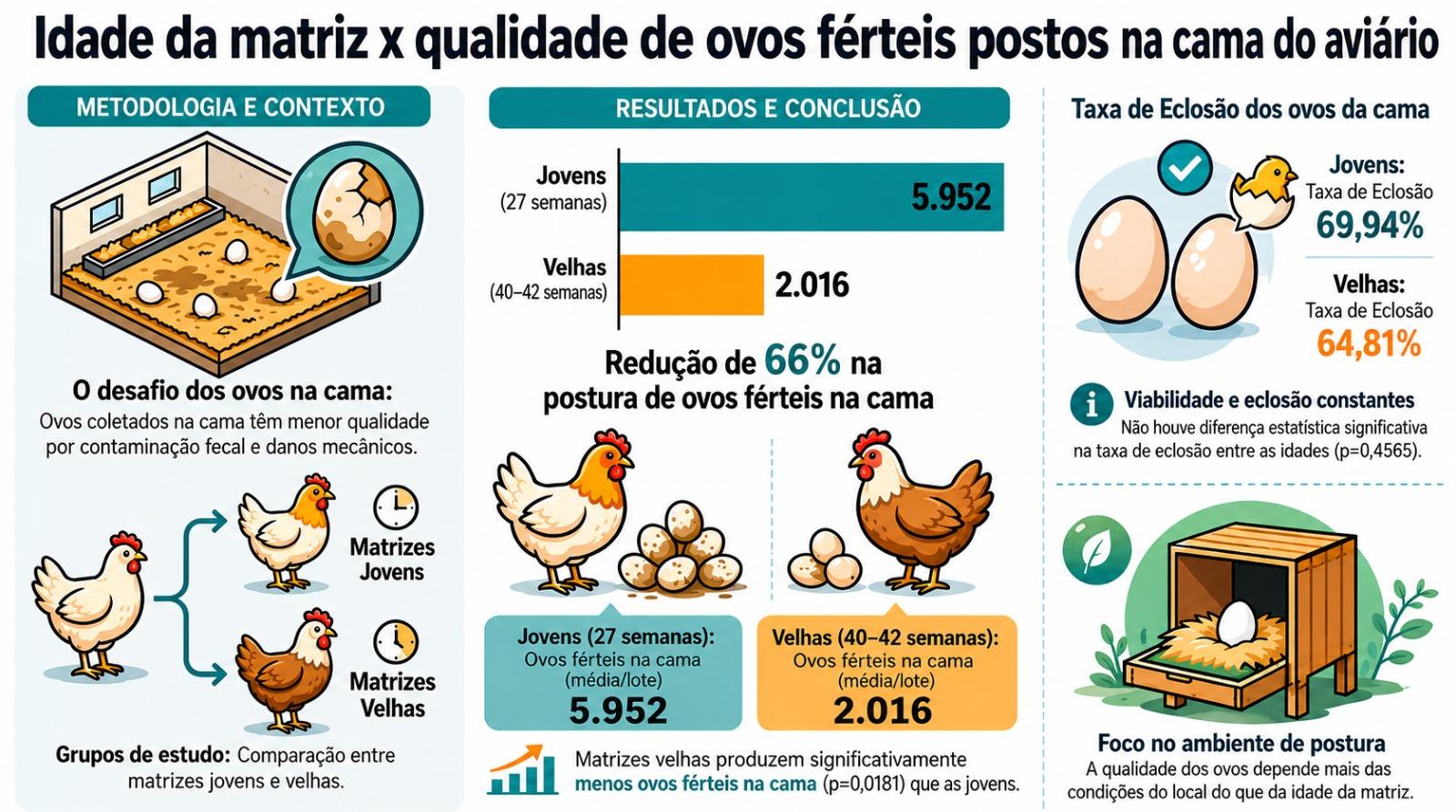 Idade da matriz x qualidade de ovos férteis postos na cama do aviário