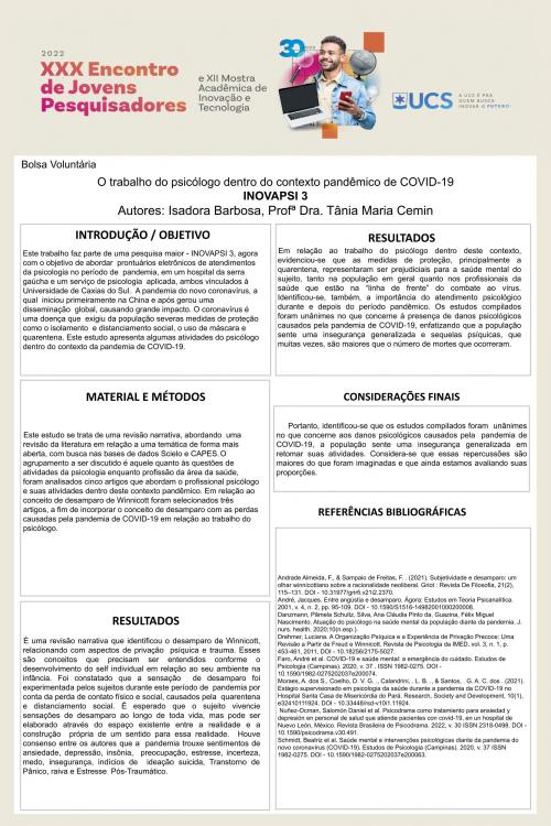 O trabalho do psicólogo dentro do contexto pandêmico de COVID-19 - INOVAPSI 3