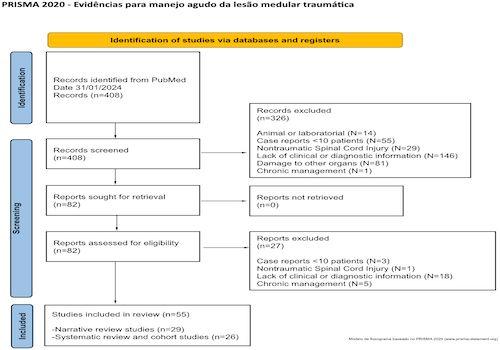 PRISMA 2020 - Evidências para manejo agudo da lesão medular traumática